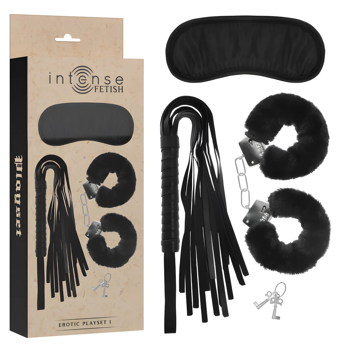 intense fetish playset erotique 1 avec menottes masque aveugle et flogger