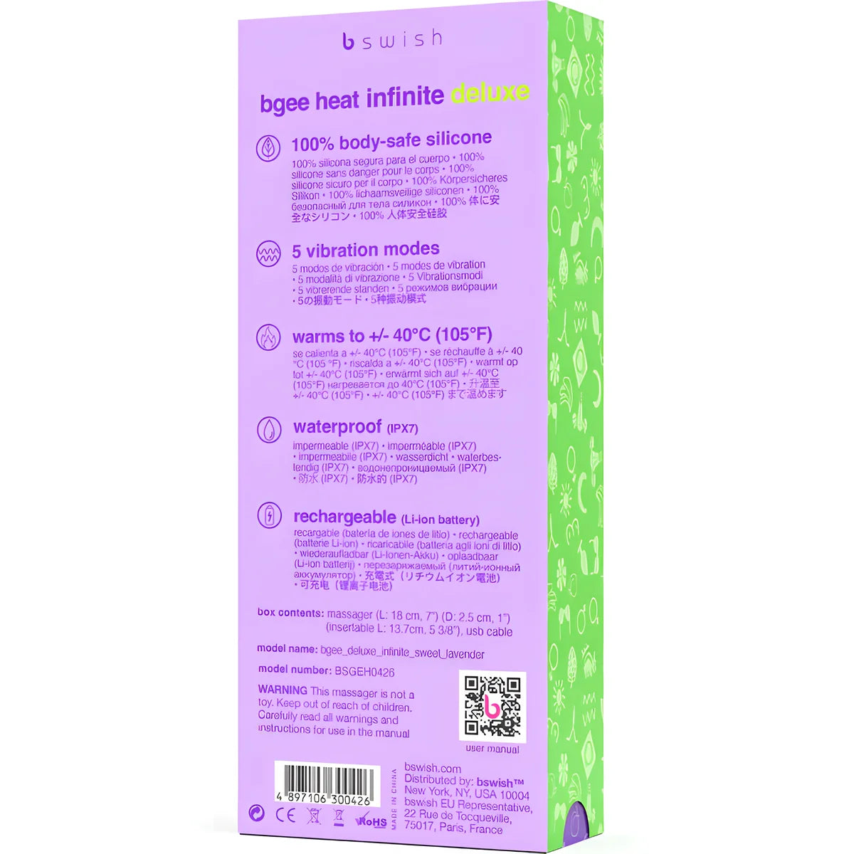 b swish vibrateur rechargeable bgee heat infinite deluxe lavande silicone