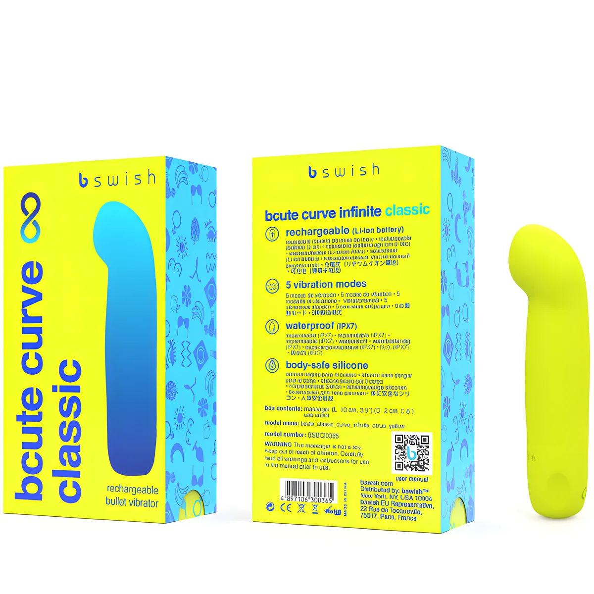 b swish vibrateur en silicone rechargeable bcute curve infinite classic jaune