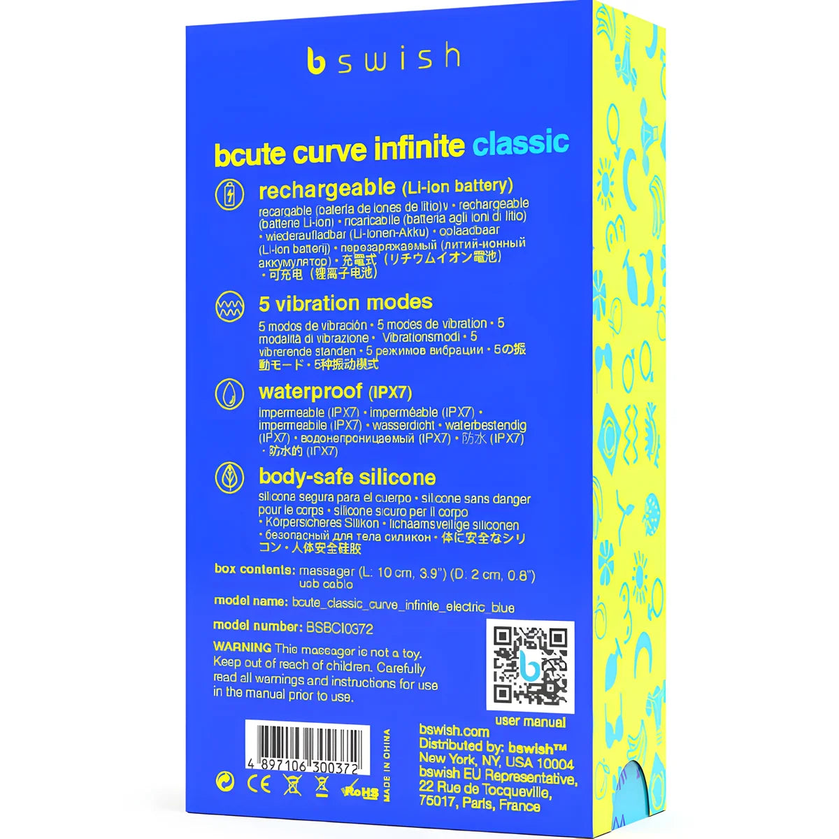 b swish vibrateur rechargeable bcute curve infinite classique bleu silicone