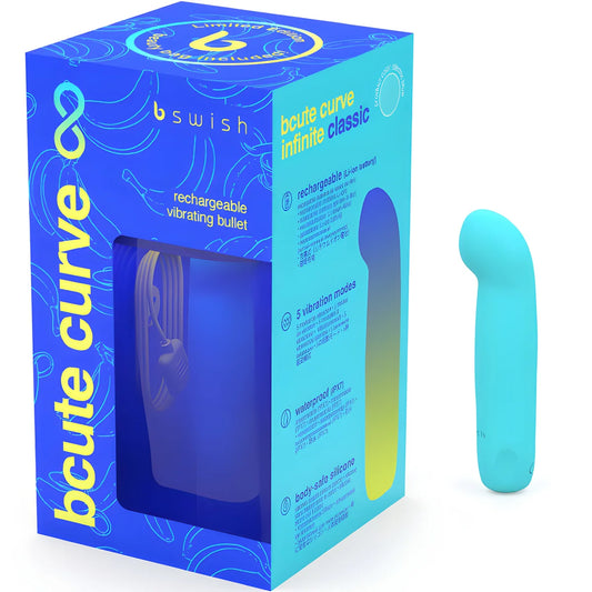 b swish vibrateur rechargeable en silicone bleu bcute curve infinite classic edition limitee