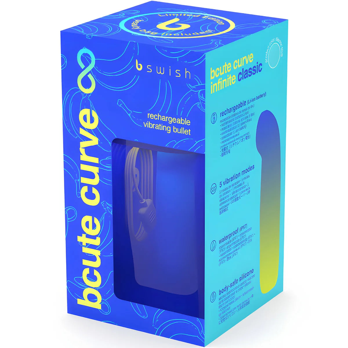 b swish vibrateur rechargeable en silicone bleu bcute curve infinite classic edition limitee