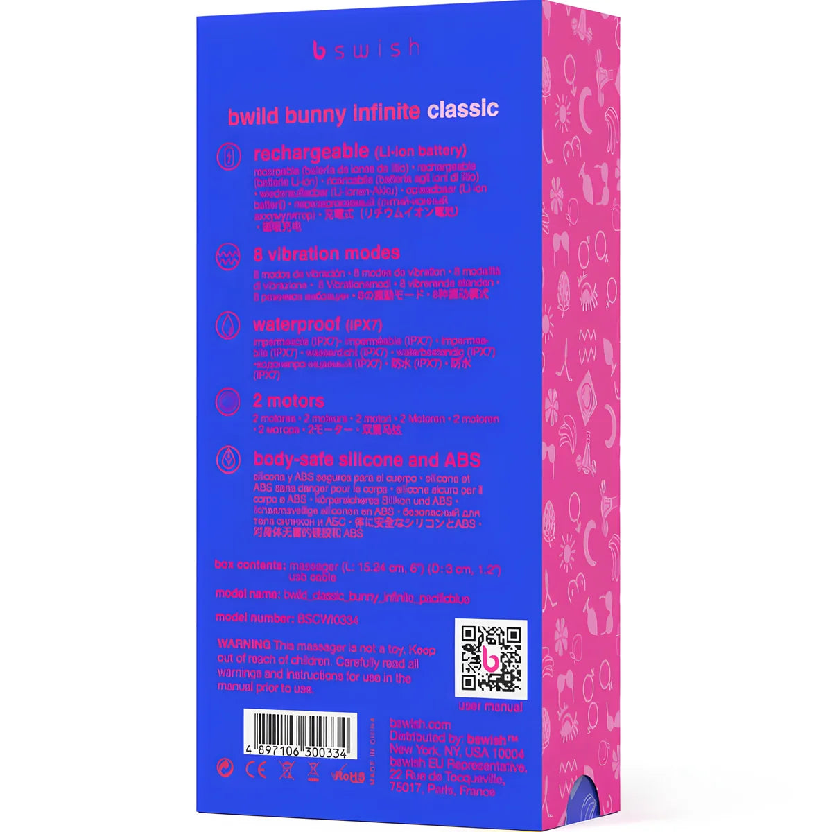 b swish vibrateur rechargeable classique bwild bunny infinite silicone bleu