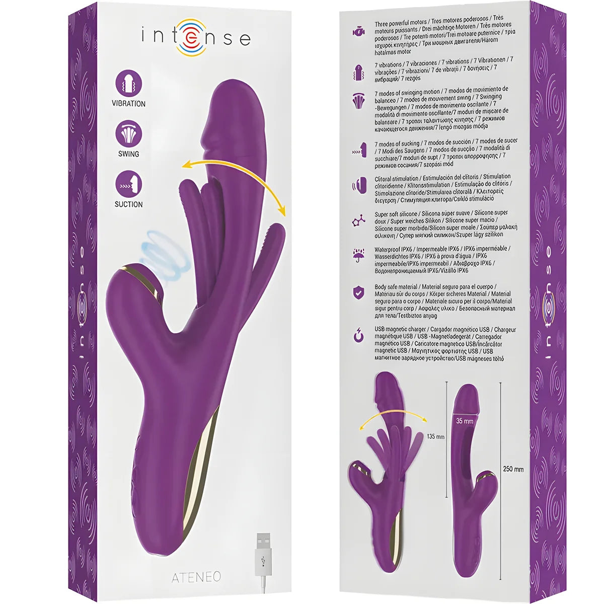 intense ateneo vibrateur multifonction rechargeable 7 vibrations avec langue oscillante et sucer violet
