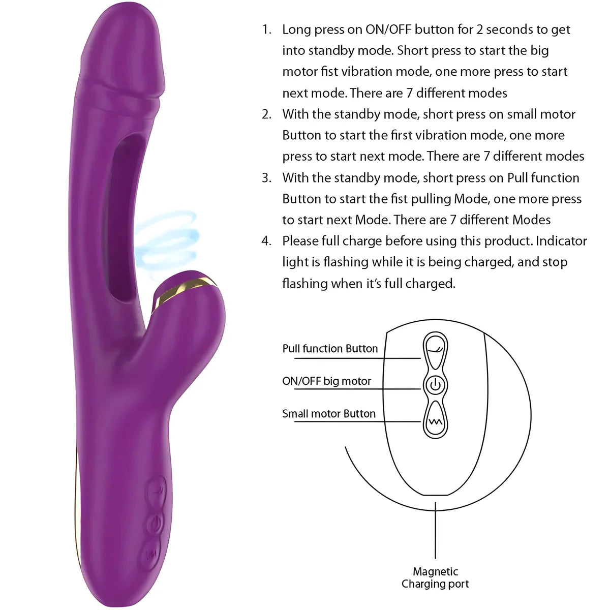 intense ateneo vibrateur multifonction rechargeable 7 vibrations avec langue oscillante et sucer violet