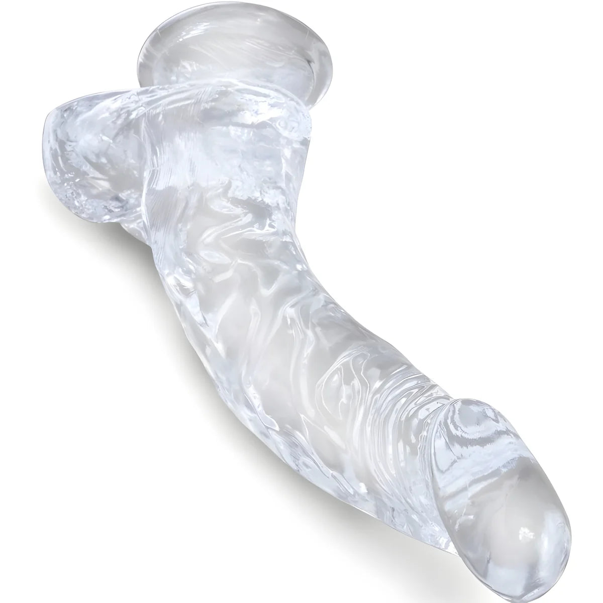 king cock clear penis courbe realiste avec boules 16 5 cm transparent
