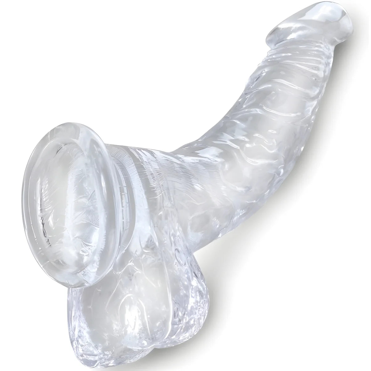king cock clear penis courbe realiste avec boules 16 5 cm transparent