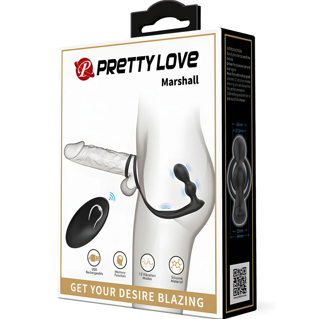 pretty love anneau penis marshall avec plug anal vibrant avec telecommande