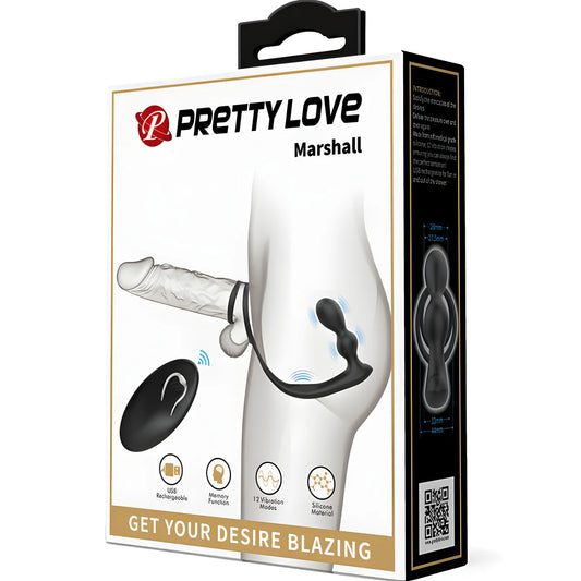 pretty love anneau penis marshall avec plug anal vibrant avec telecommande