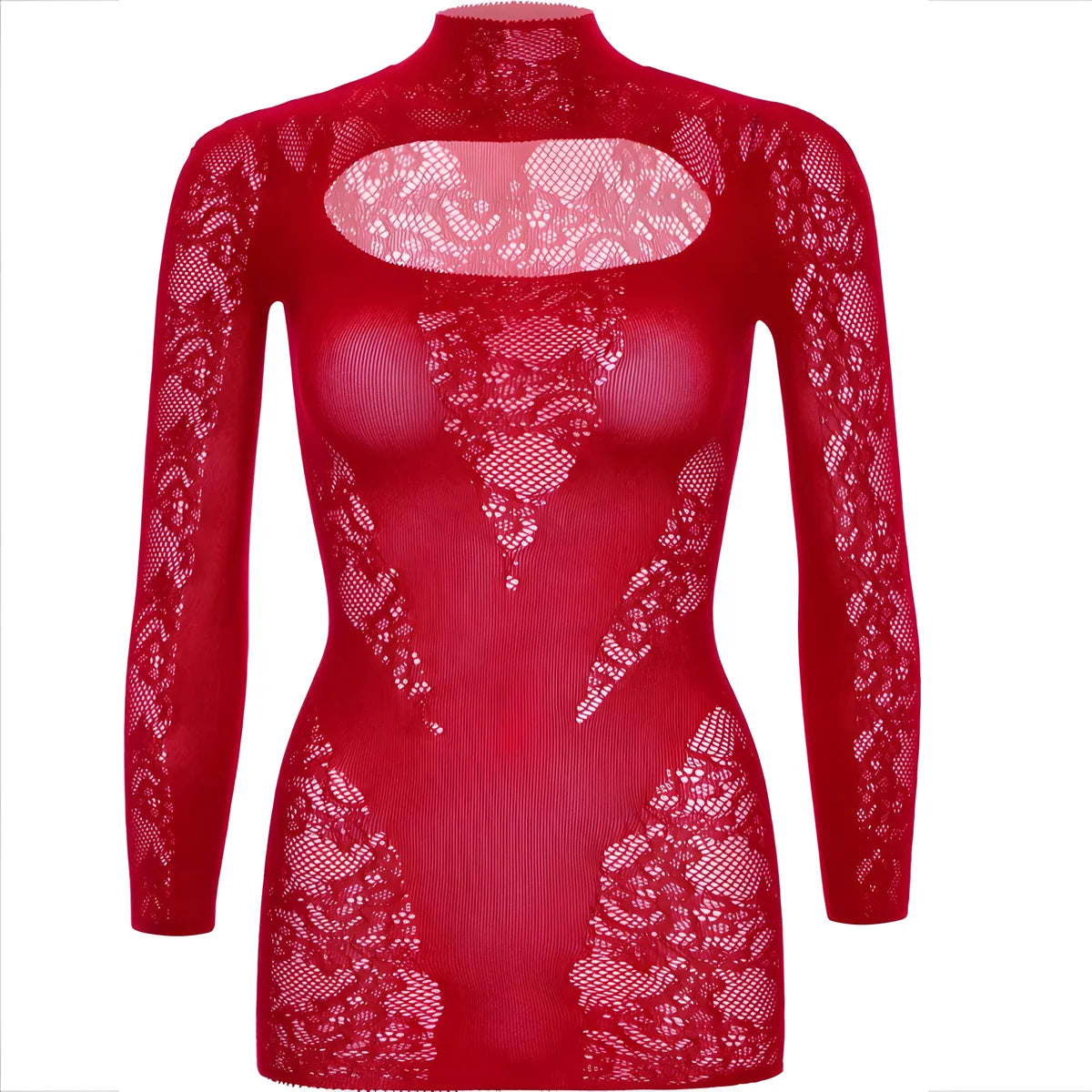 leg avenue mini robe avec dentelle manches longues rouge