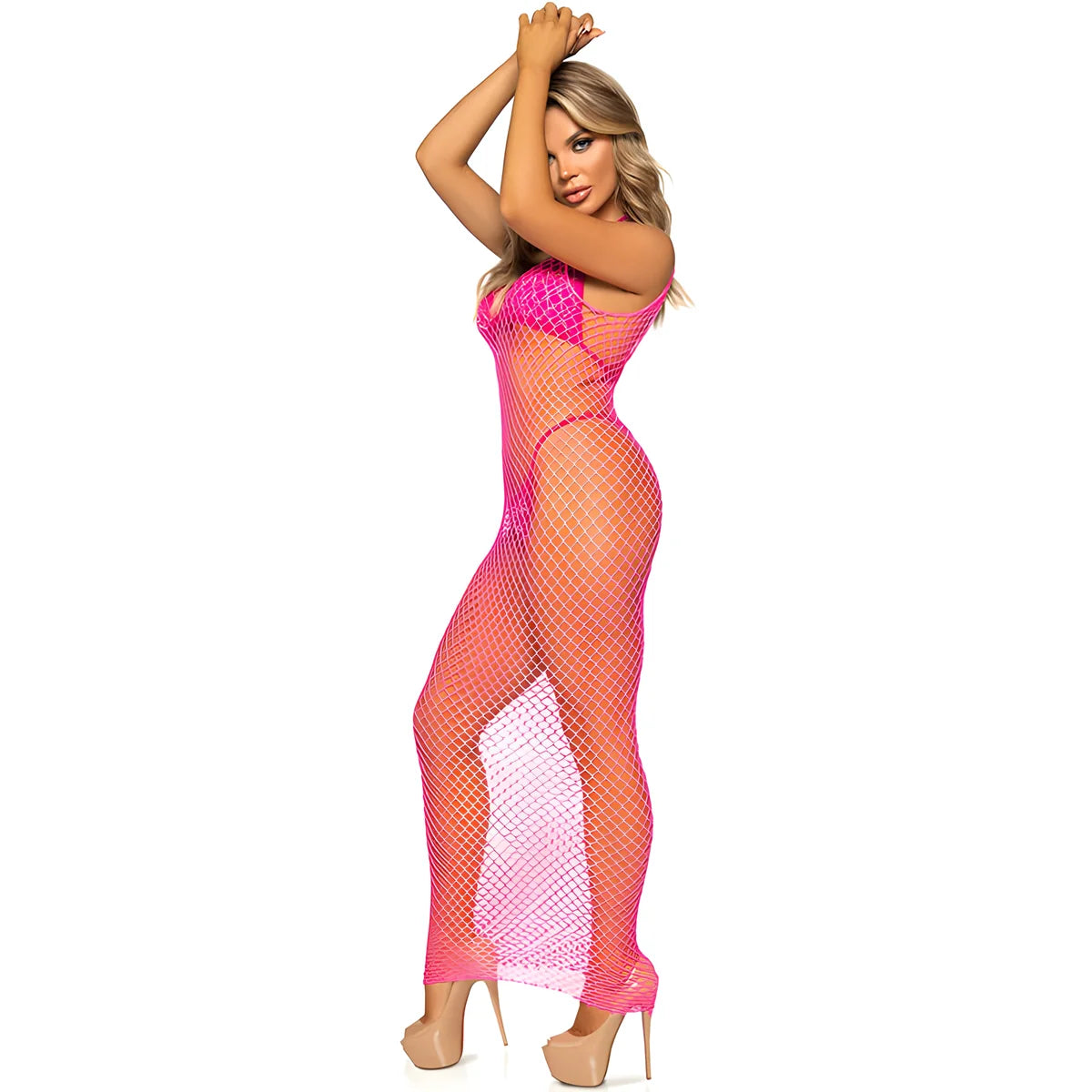 leg avenue robe longue filet fuchsia taille unique