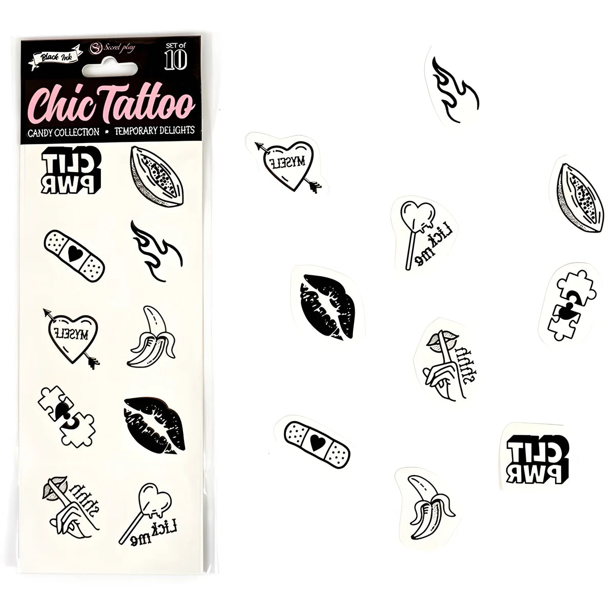 secret play ensemble de 10 tatouages temporaires candy collection