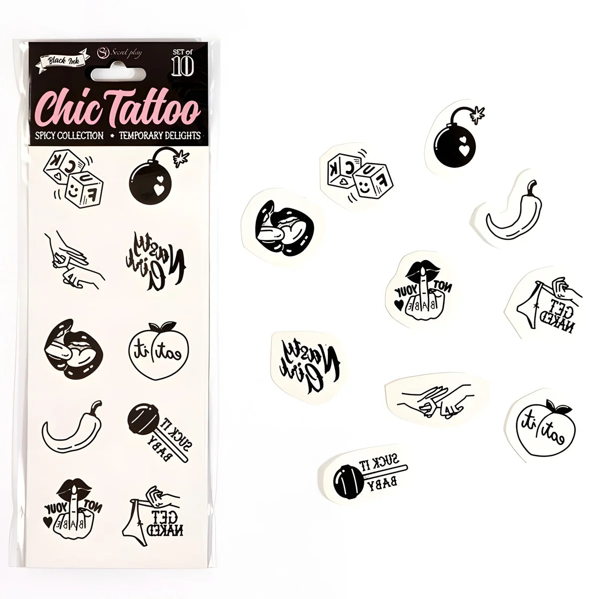 secret play lot de 10 tatouages temporaires spicy collection