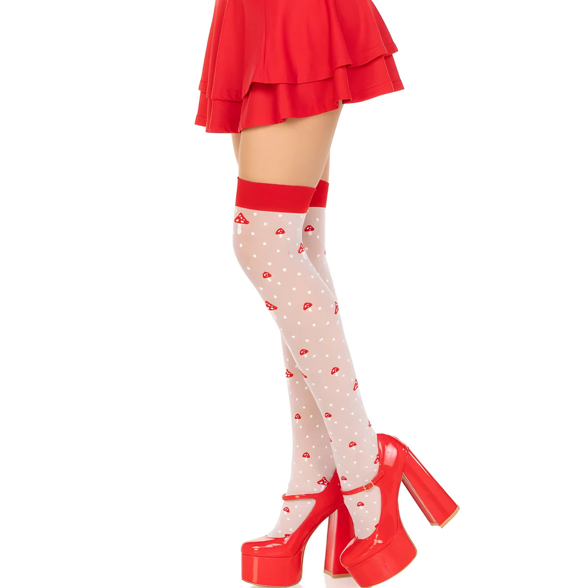 leg avenue chaussettes hautes champignon rouge blanc