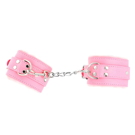kink appui poignets doubles de fourrure rose avec ceinture rose reglable 17 29 cm x 6 cm