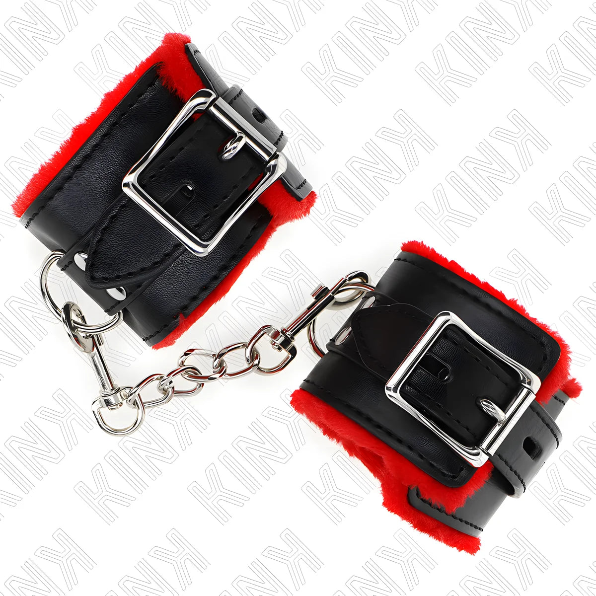 kink appui poignets doubles de fourrure avec trous carres ceinture rouge et noire reglable 17 29 cm x 6 cm