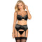subblime ensemble 3 pieces soutien gorge string jarretiere dentelle noir s m