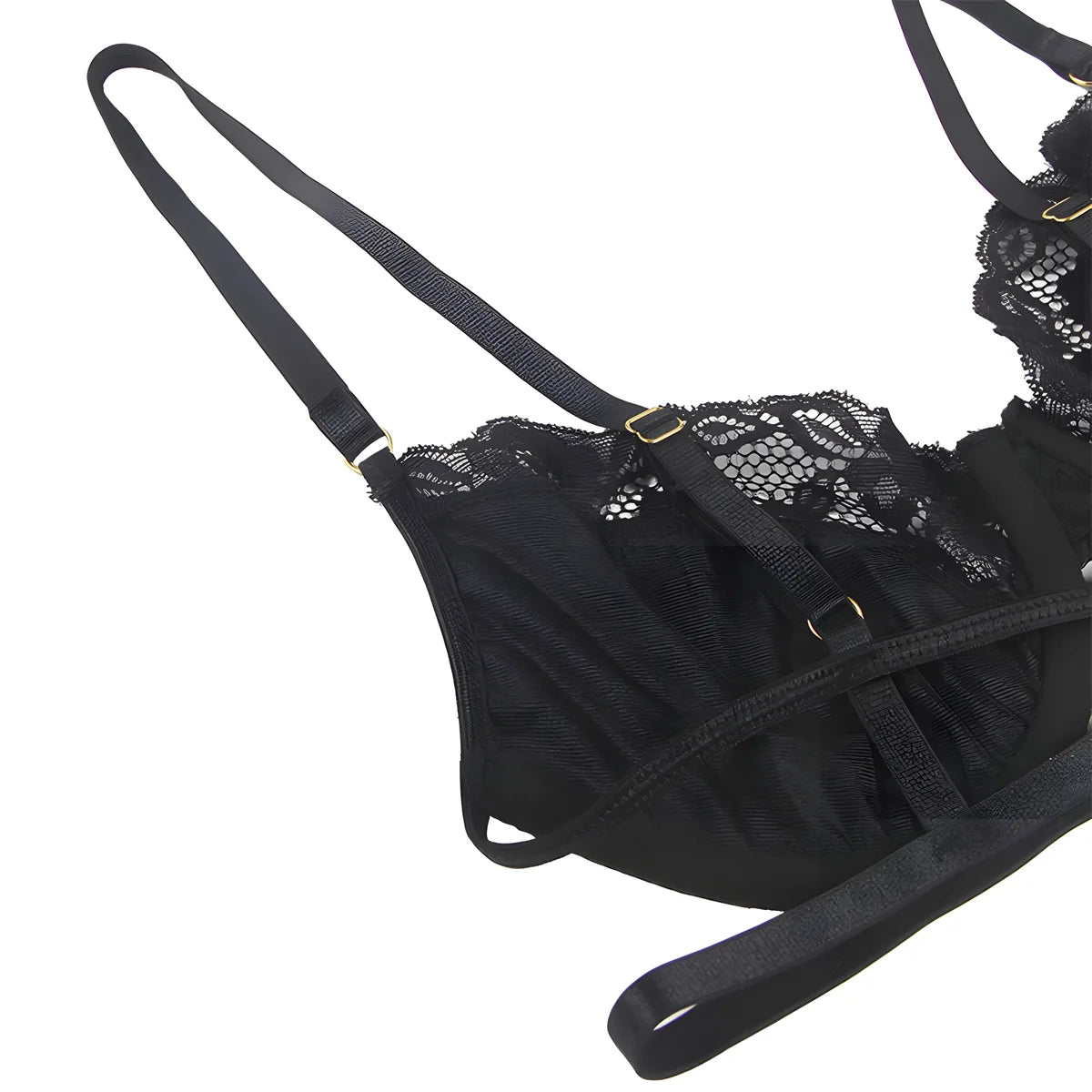 subblime ensemble 3 pieces soutien gorge string jarretiere dentelle noir s m