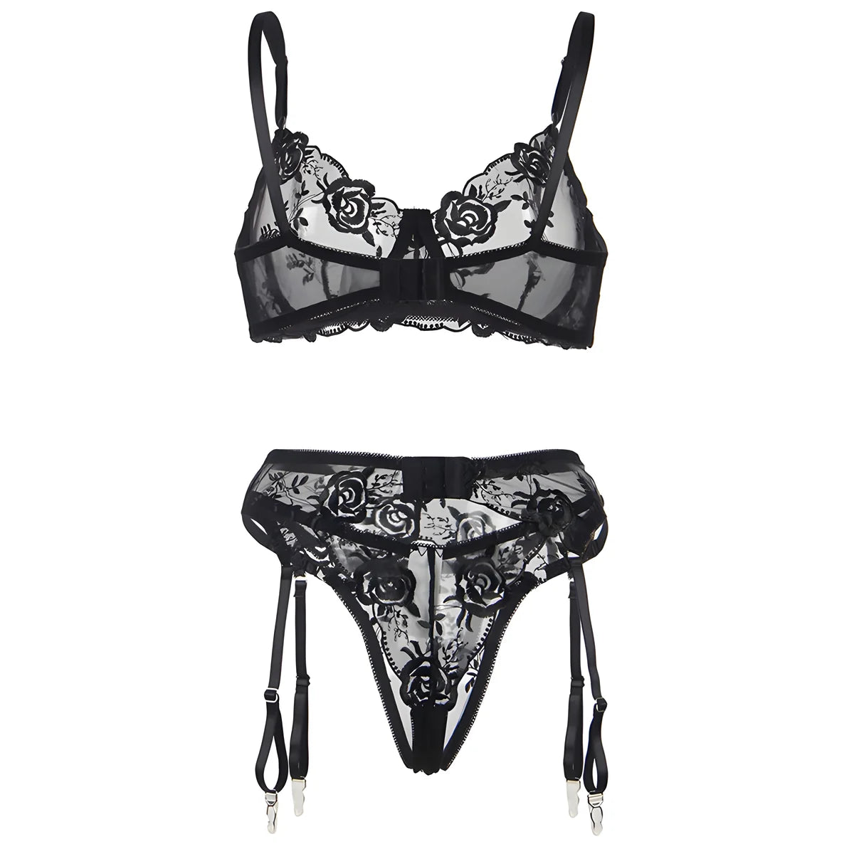 subblime ensemble 3 pieces soutien gorge string jarretiere imprime floral noir s m