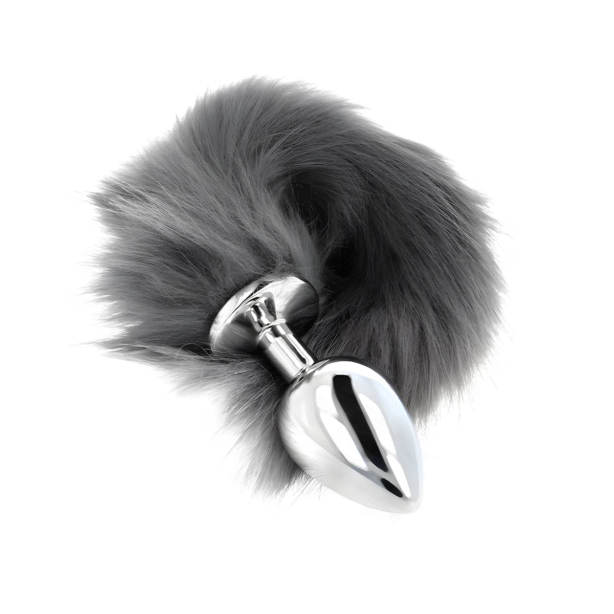 kink plug anal taille l 10 x 4 cm avec queue synthetique 40 cm gris et blanc
