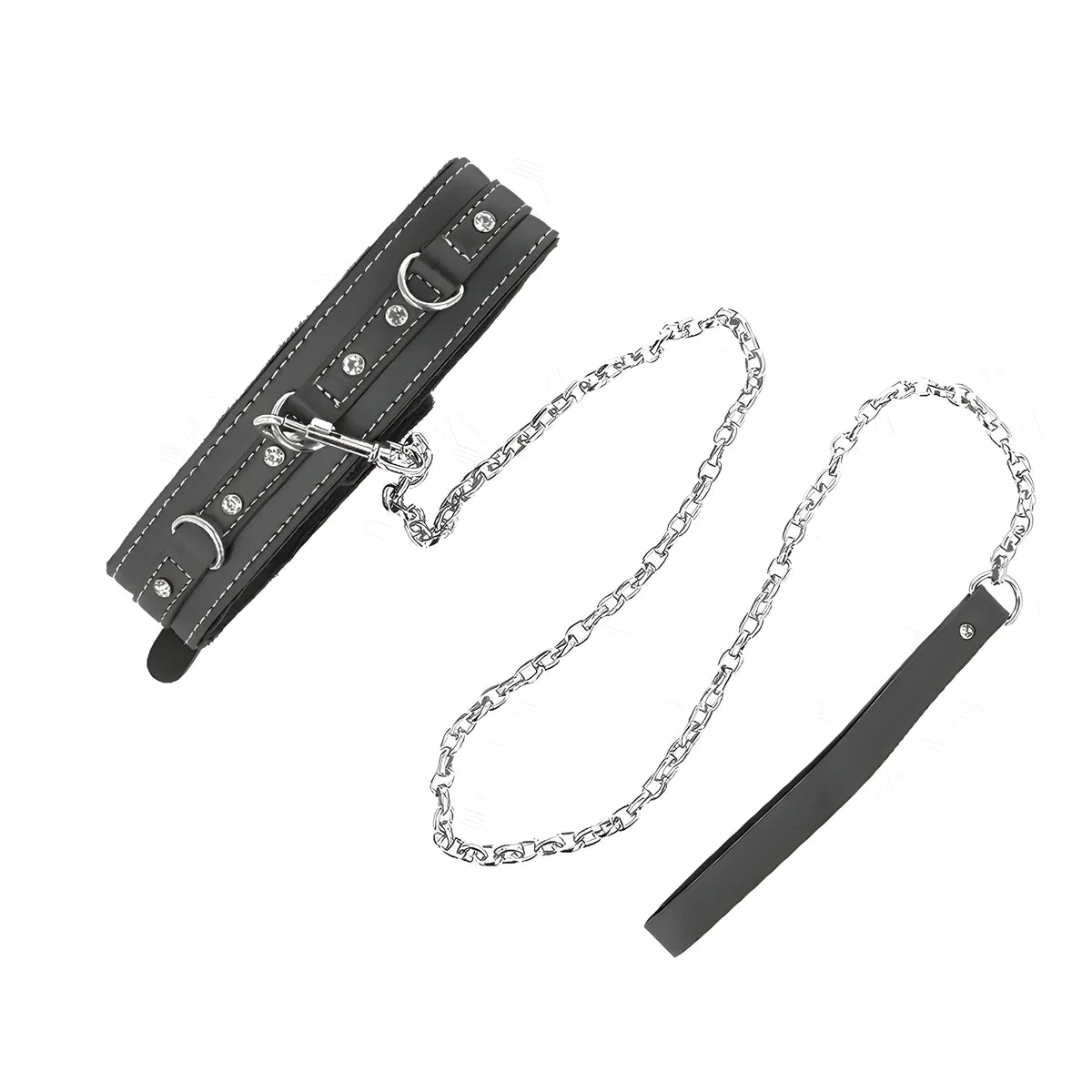 kink collier en cuir pvc avec ceinture 105 cm rivet strass 41 5 x 4 cm