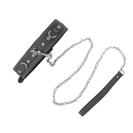 kink collier en cuir pvc avec ceinture 105 cm rivet strass 41 5 x 4 cm