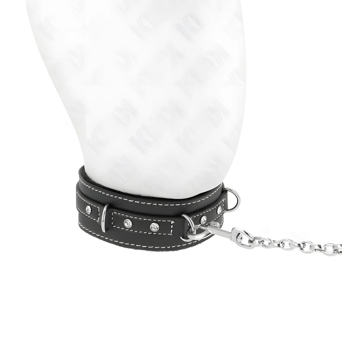kink collier en cuir pvc avec ceinture 105 cm rivet strass 41 5 x 4 cm