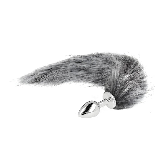 kink plug anal taille s 7 x 3 cm avec queue synthetique 40 cm gris