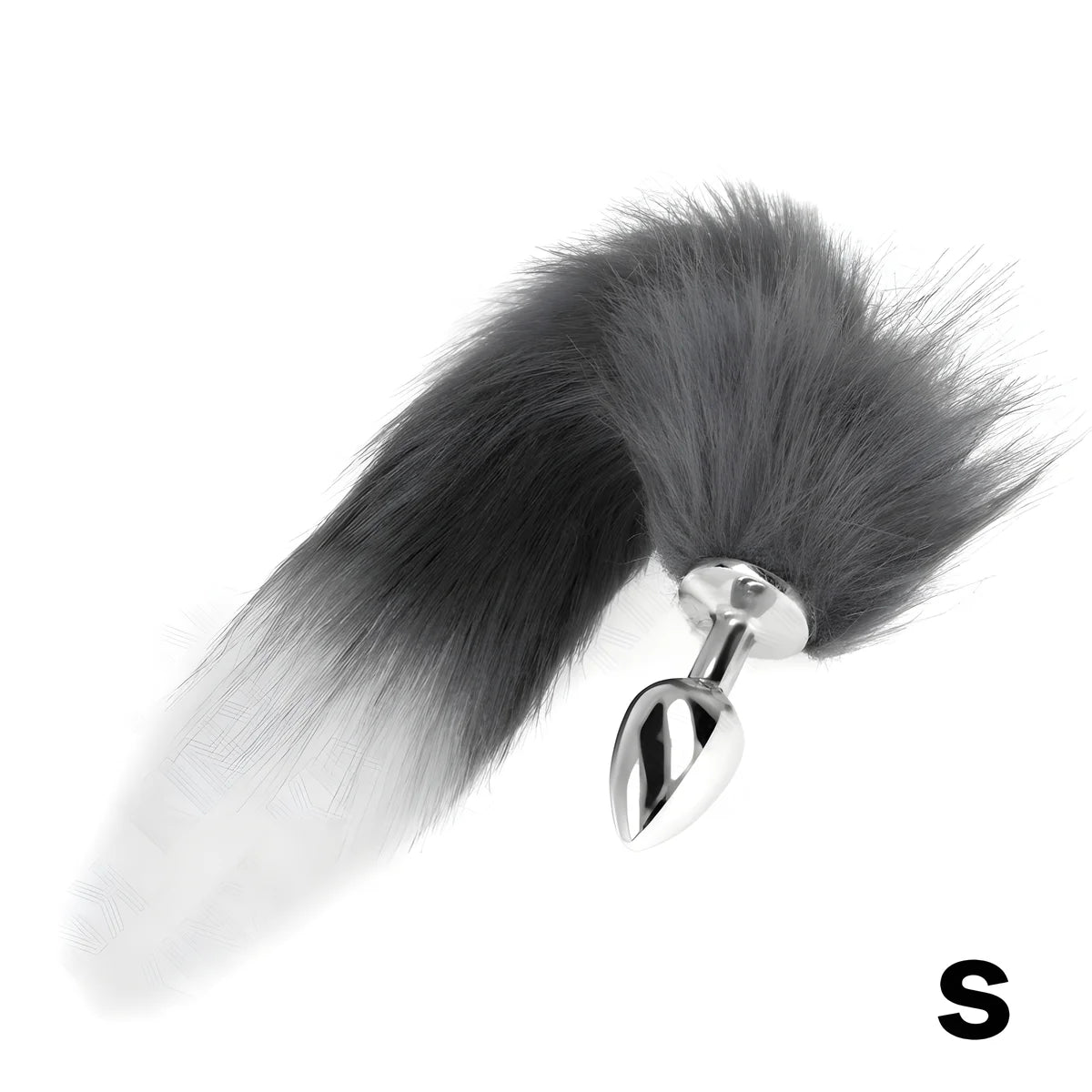 kink plug anal taille s 7 x 3 cm avec queue synthetique 40 cm gris et blanc