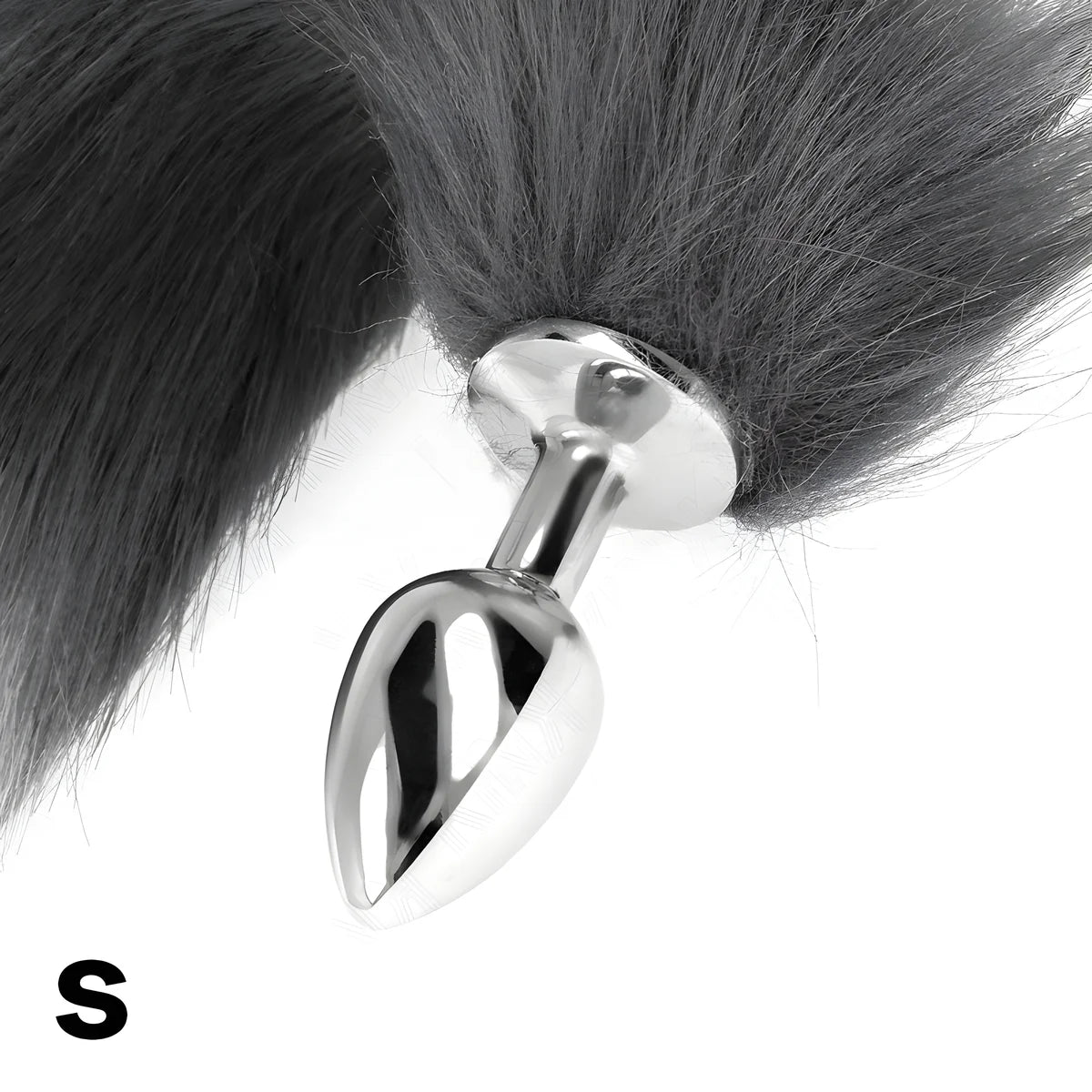 kink plug anal taille s 7 x 3 cm avec queue synthetique 40 cm gris et blanc