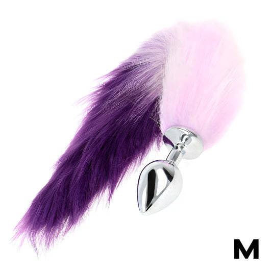 kink plug anal taille m 8 x 3 5 cm avec queue synthetique 40 cm violet