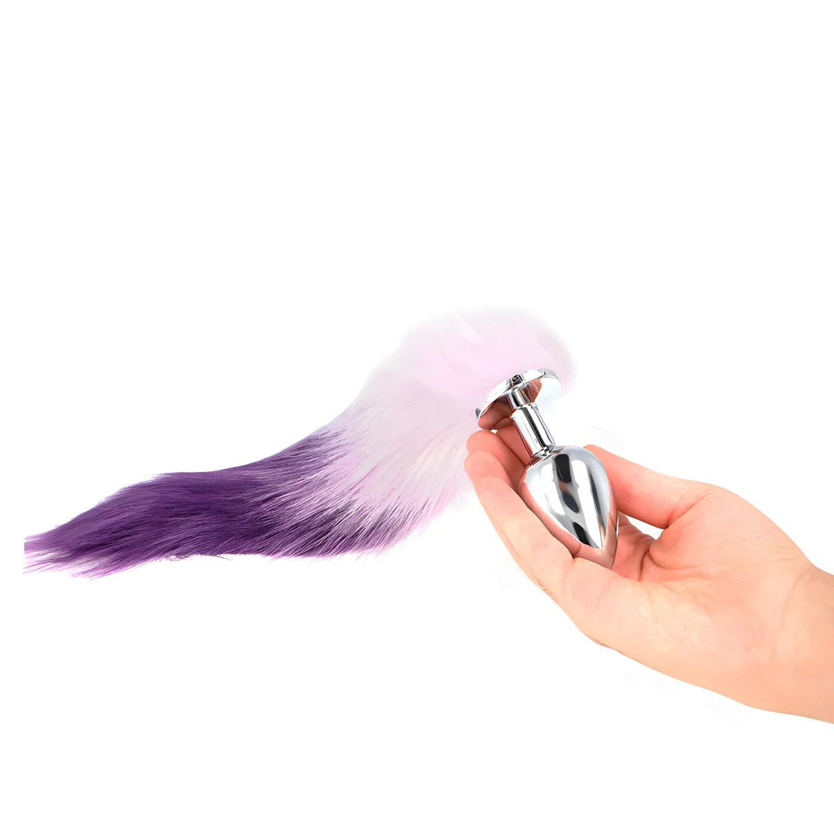 kink plug anal taille l 10 x 4 cm avec queue synthetique 40 cm violet