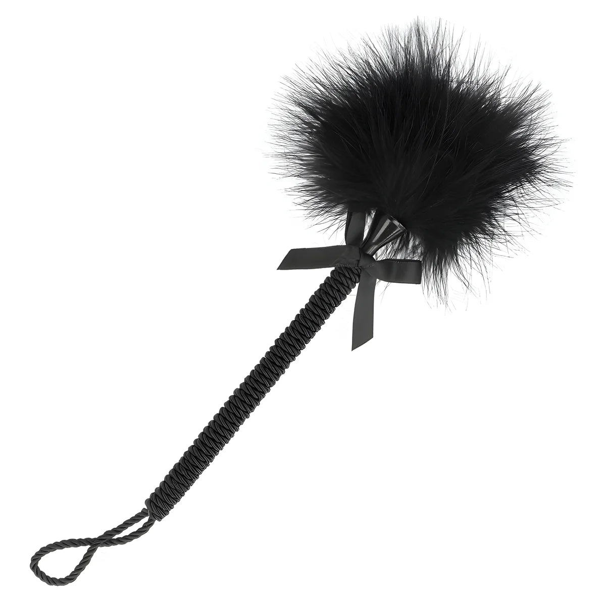kink baguette en corde de nylon avec plumes chatouillantes et noeud noir 25 cm
