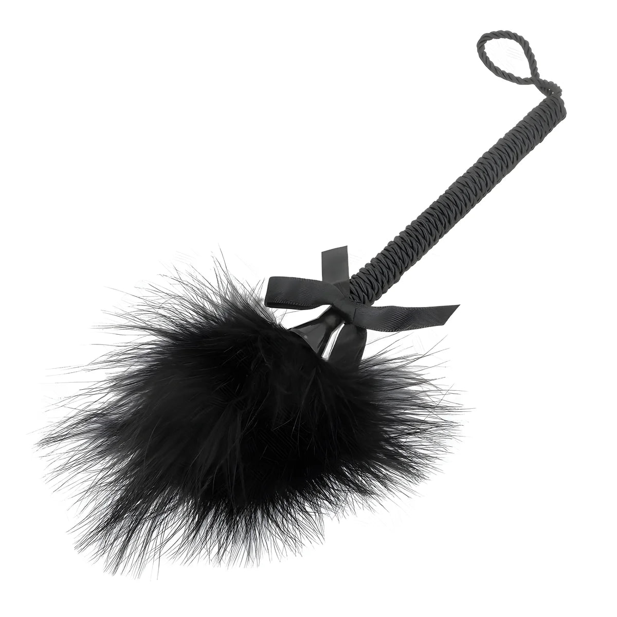 kink baguette en corde de nylon avec plumes chatouillantes et noeud noir 25 cm