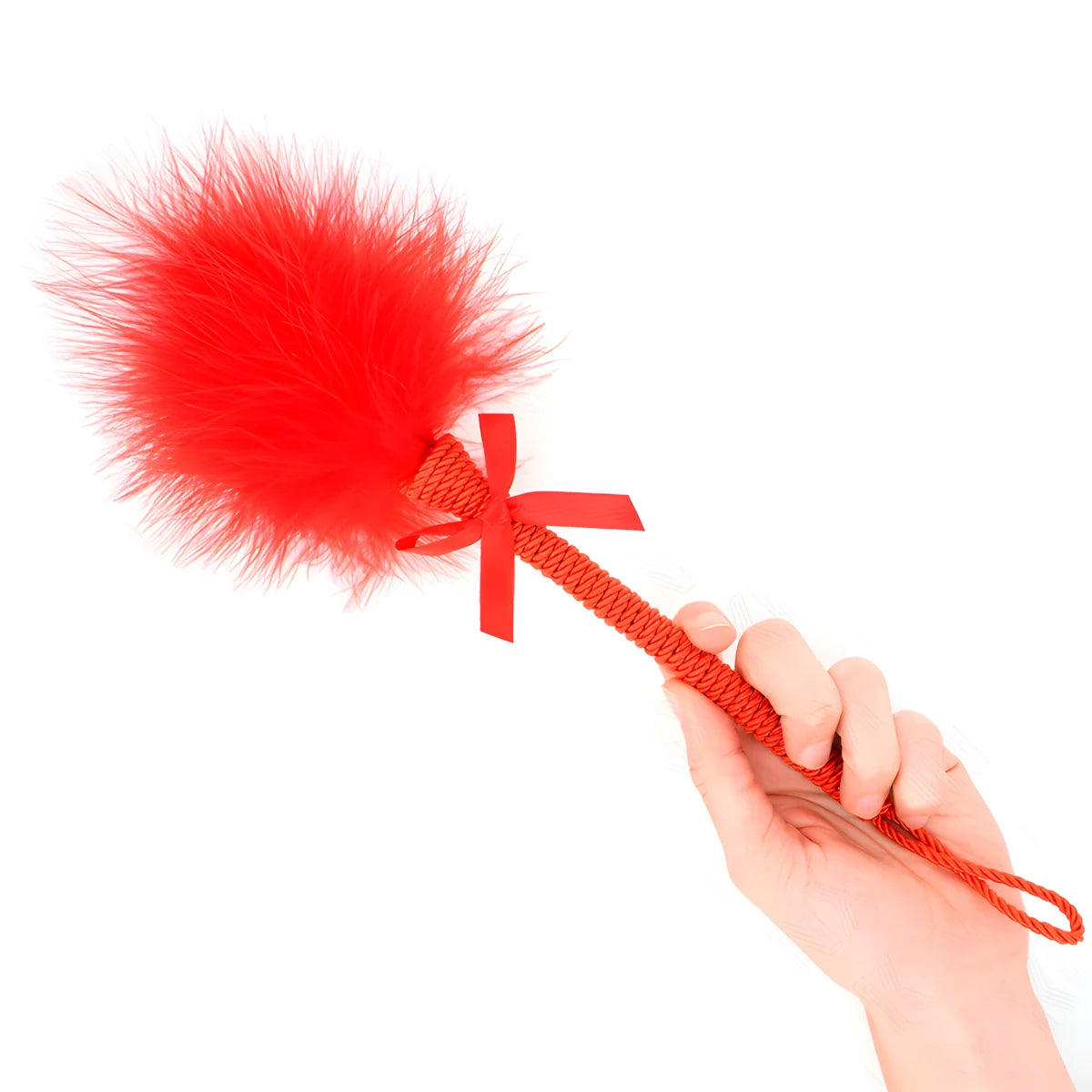 kink baguette en corde de nylon avec plumes chatouillantes et noeud rouge 25 cm