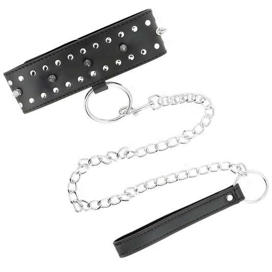 kink collier avec laisse 65 cm avec clous argentes modele 1 ajustable 36 43 cm x 5 cm