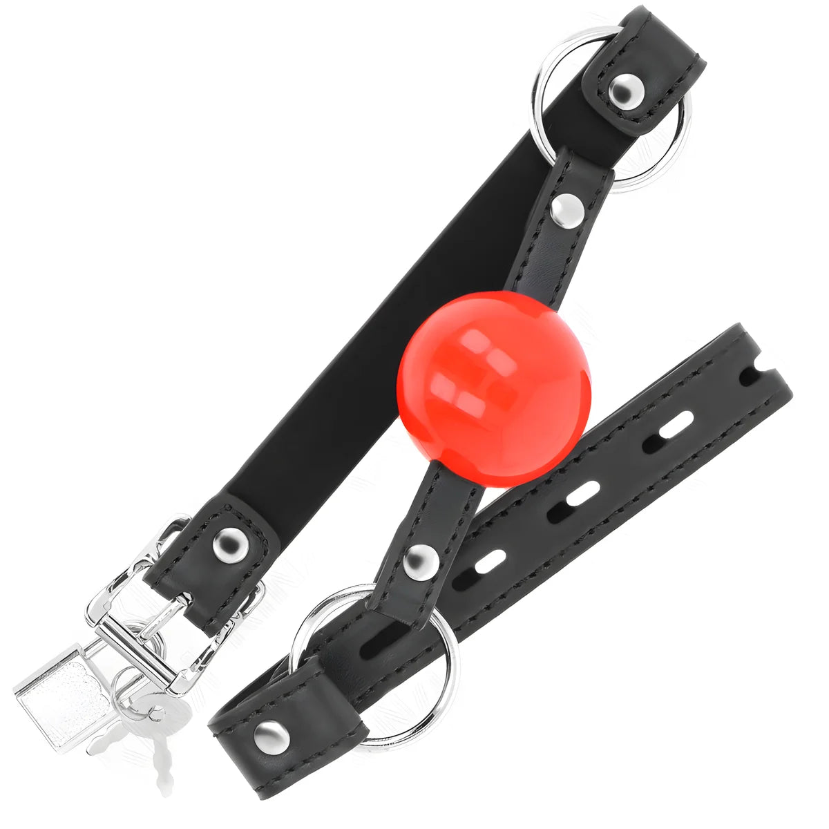 kink baillon balle 4 cm avec serrure boule rouge bracelet noir 60 x 2 cm