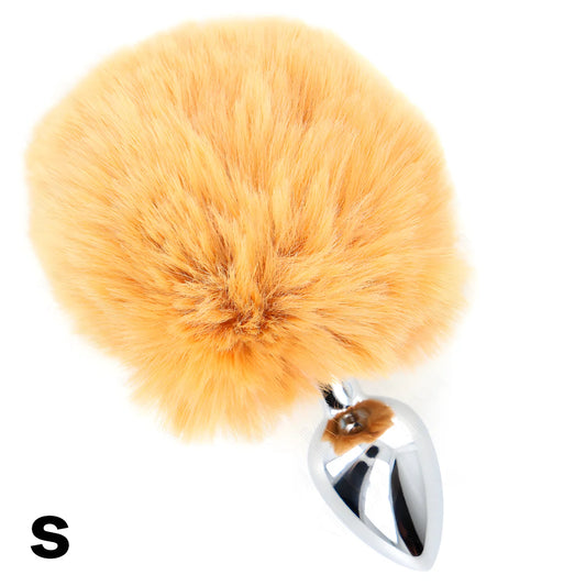 kink bouchon en acier inoxydable 7 x 3 cm avec queue de lapin en fausse fourrure beige 8 cm