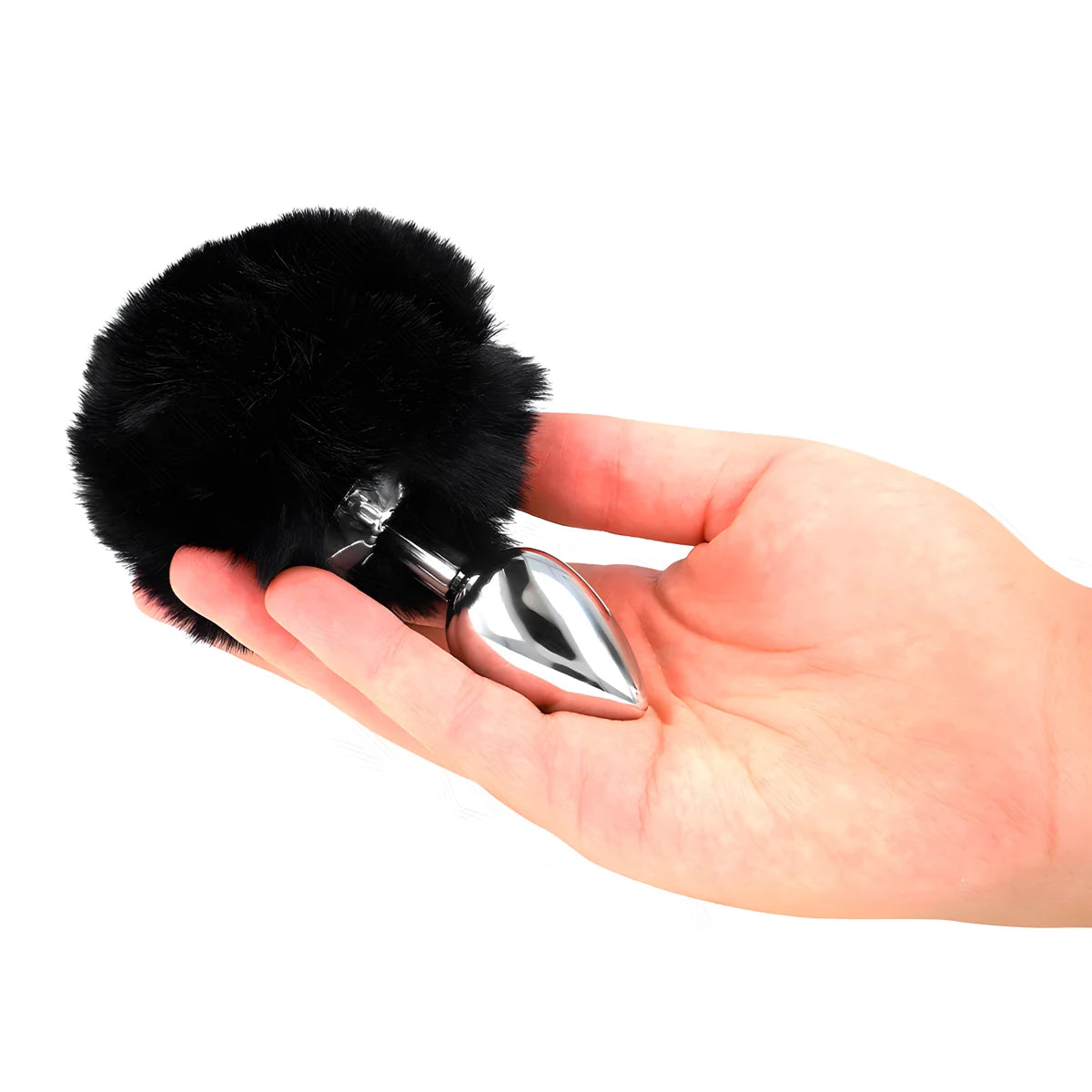kink bouchon en acier inoxydable 7 x 3 cm avec queue de lapin en fausse fourrure noire 8 cm