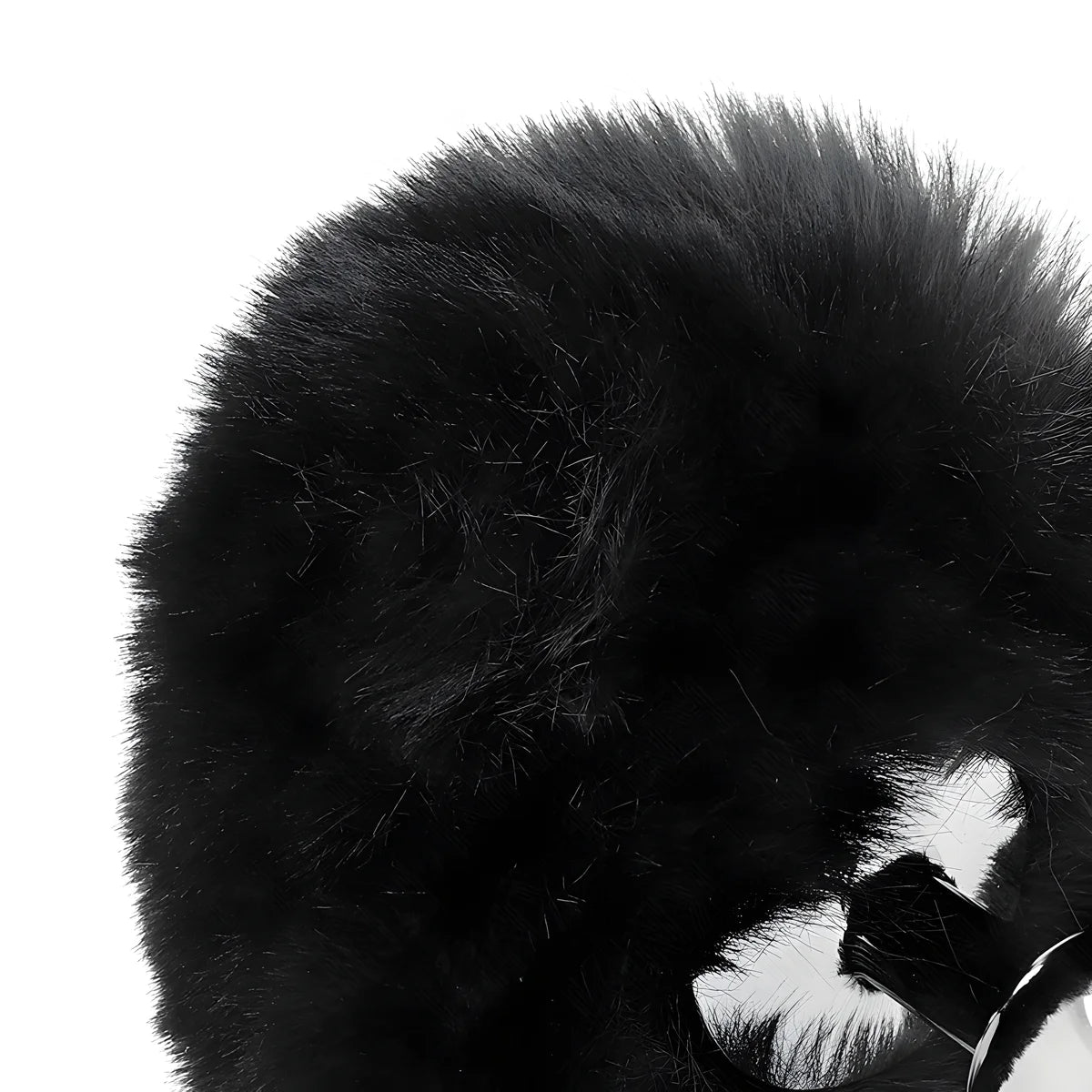 kink bouchon en acier inoxydable 7 x 3 cm avec queue de lapin en fausse fourrure noire 8 cm