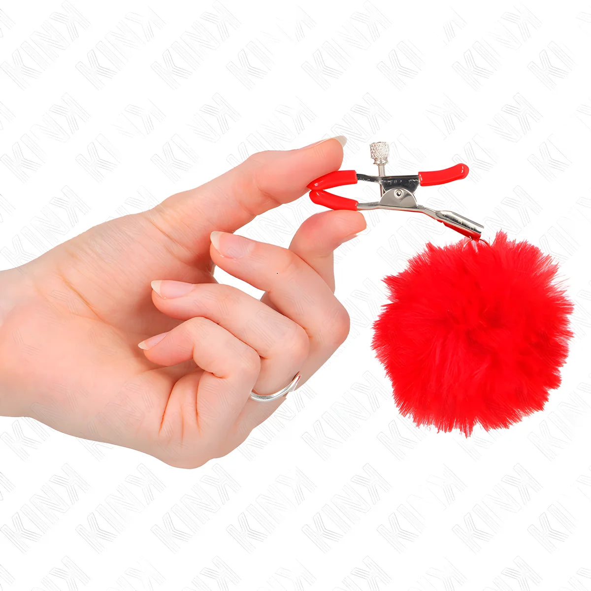 kink pince a meton boule fausse fourrure rouge 6 cm
