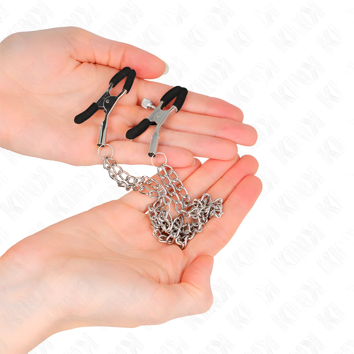 kink pinces a teteaux avec 2 chaines epaisses argent 20 23 cm