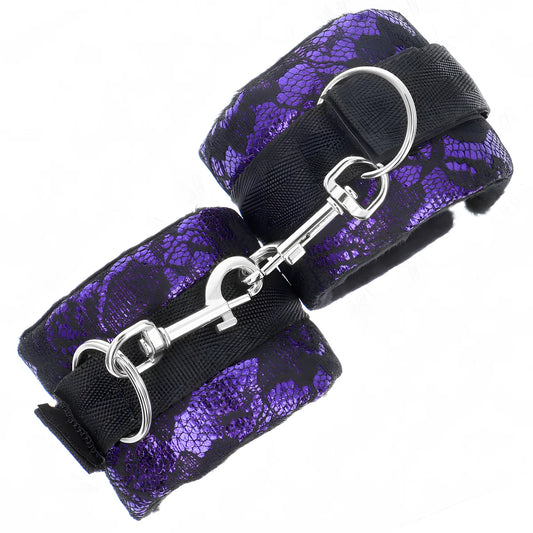 kink attentes poignets courtes en dentelle de velours et reliure en nylon violet noir 23 x 6 5 cm
