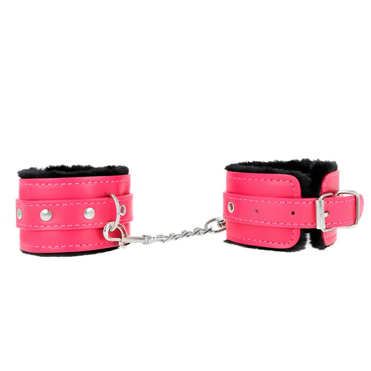 kink appui poignets doubles de fourrure premium noir avec ceinture rose framboise ajustable 17 29 cm x 6 cm