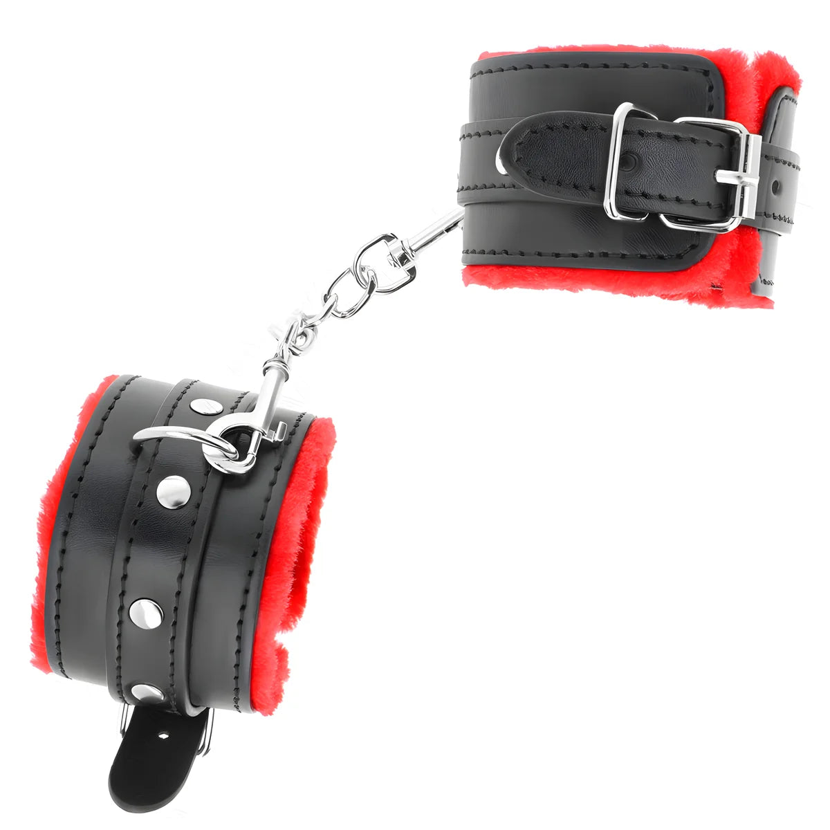 kink appui poignets doubles de fourrure premium rouge avec ceinture noire reglable 17 29 cm x 6 cm