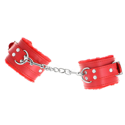 kink appui poignets doubles de fourrure rouge avec ceinture rouge reglable 17 29 cm x 6 cm