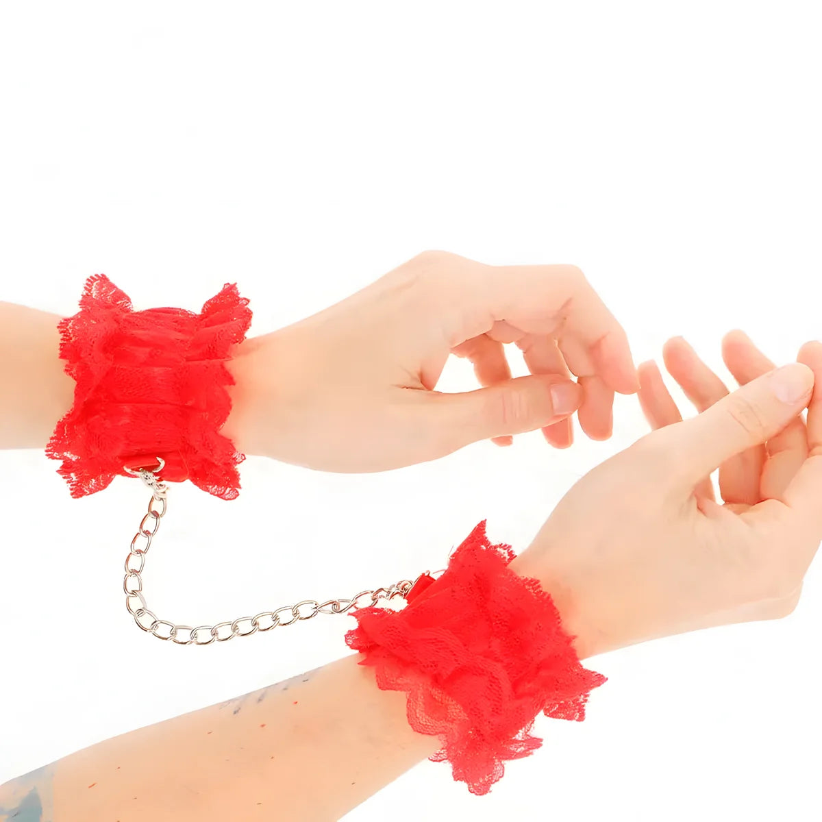 kink attentes poignets elastiques en dentelle rouge