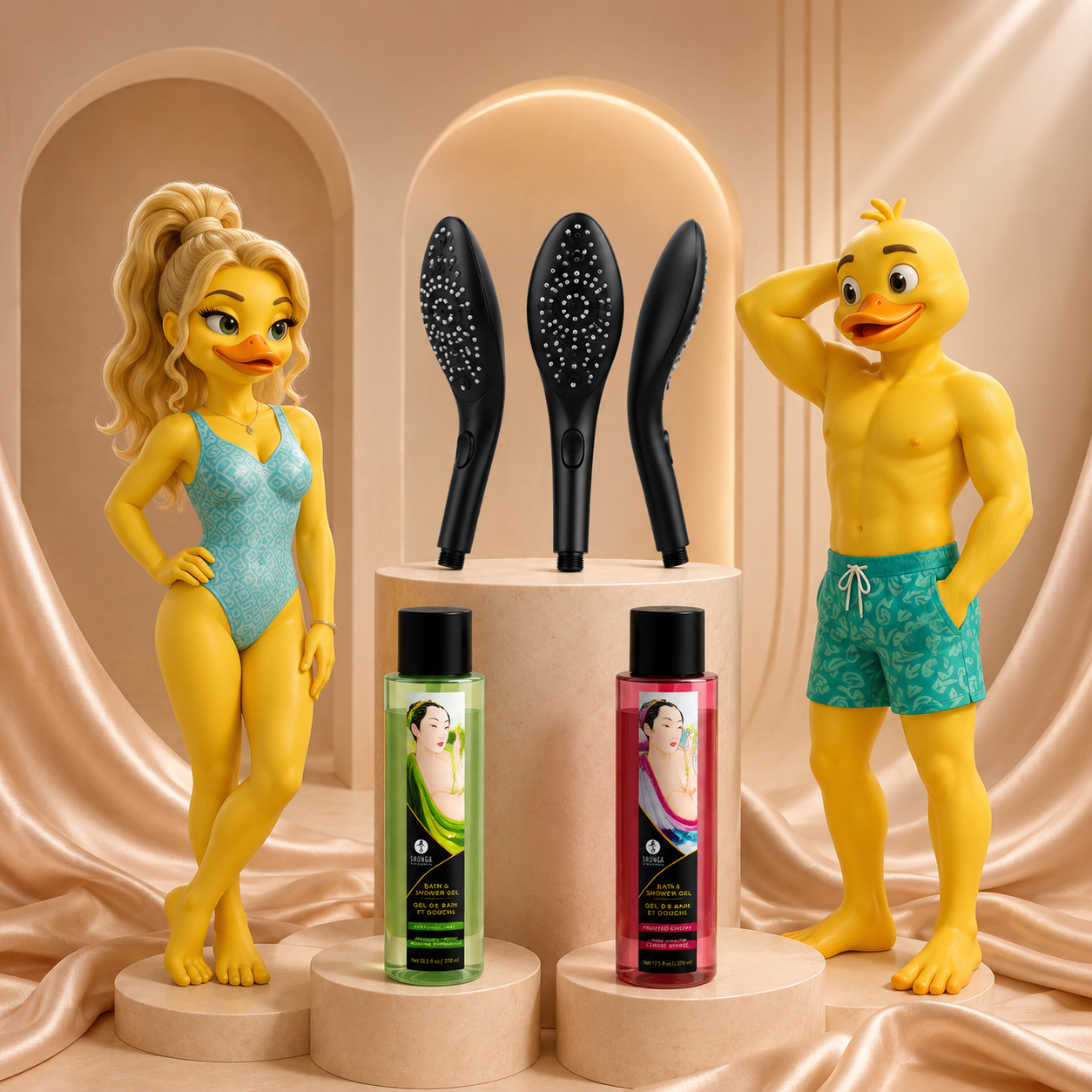 Coffret Douche Coquine Womanizer Wave avec gels bain et douche Shunga cerise et menthe