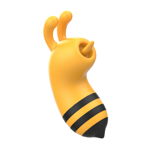 Stimulateur clitoridien Maya en silicone, design abeille fantaisie jaune et noir a antennes et bouche aspirante, sextoy compact par aspiration non realiste.