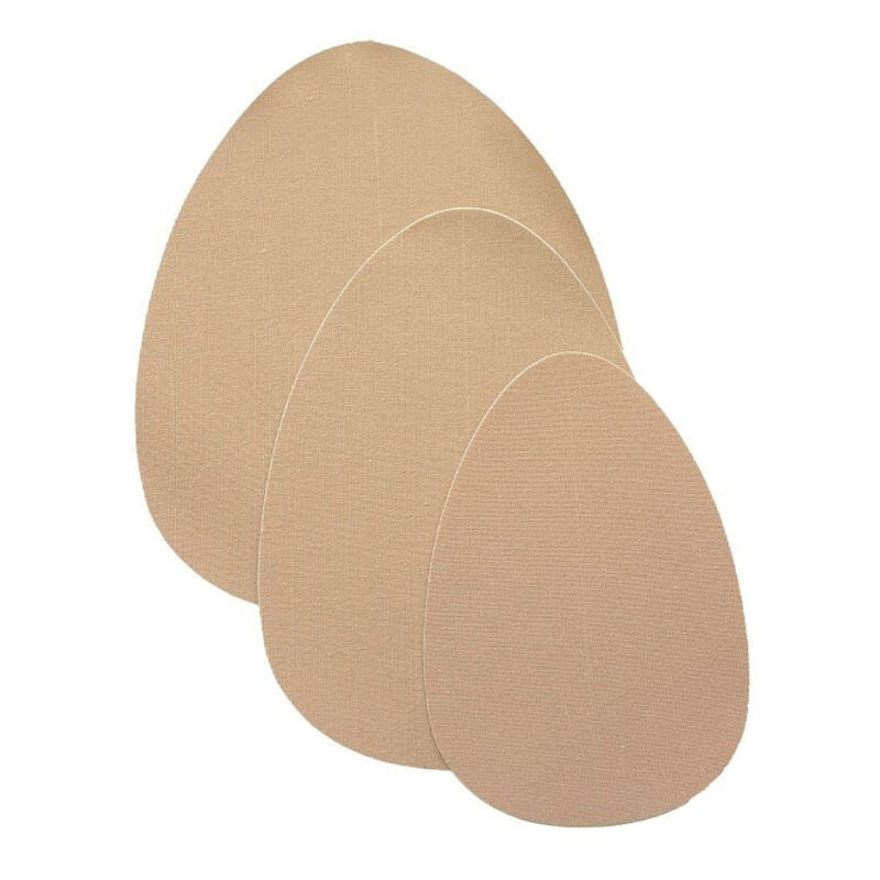 Coussinets de lifting des seins Bye Bra presentes seuls, trois patchs adhesifs ovales en coton coloris chair empiles, accessoire reutilisable pour un soutien naturel en tenue dos nu